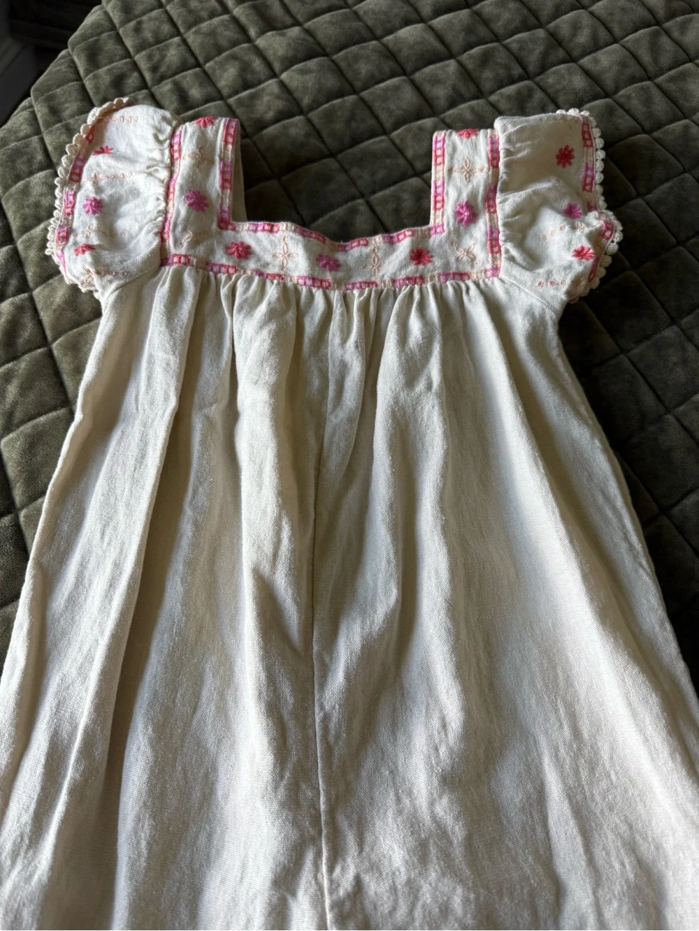 Old Navy Cream Skirt with Pink Embroidery